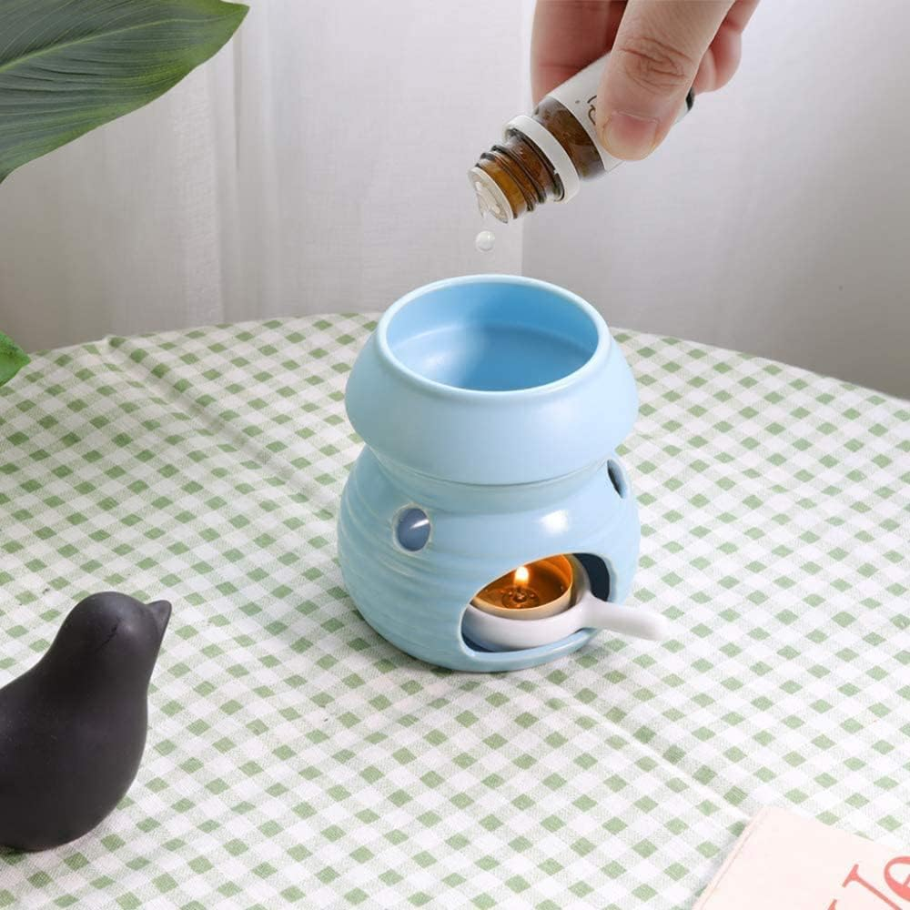 Sculpture Statue Antiques Collectables，Wax Melt Essential Oil Burners 2 Sets, Removable Ceramic Aroma Burner Assorted Candle Scented Diffuser Home Bedroom Decor Christmas Housewarming Gift,Blue image number 3
