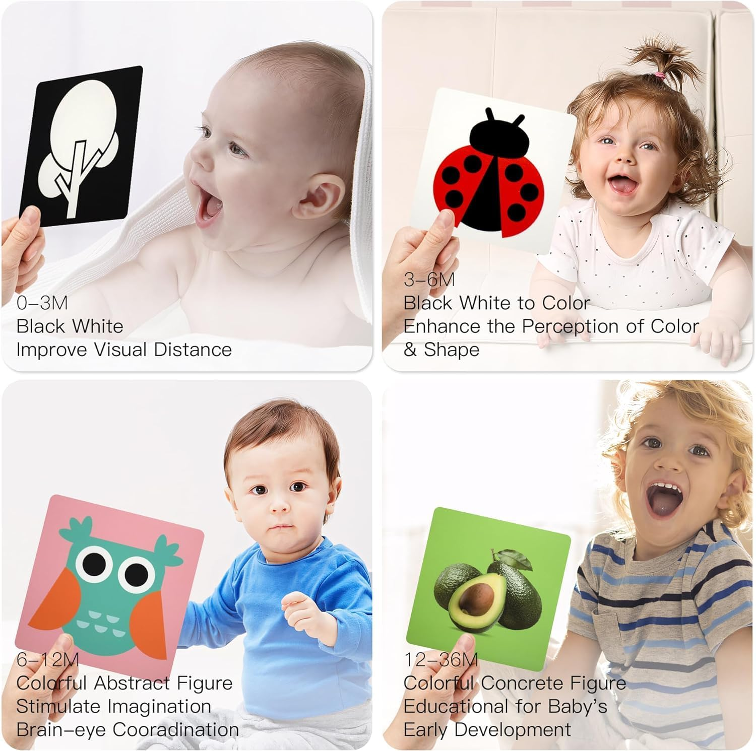 80PCS 160 Page Baby Visual Stimulation Cards,High Contrast Infant Flashcards for Baby Sensory Develop,3D Learning Activity Card for Baby 0-3-6-9-12-18-36 Months,Tummy Time Baby Toy Gifts image number 5
