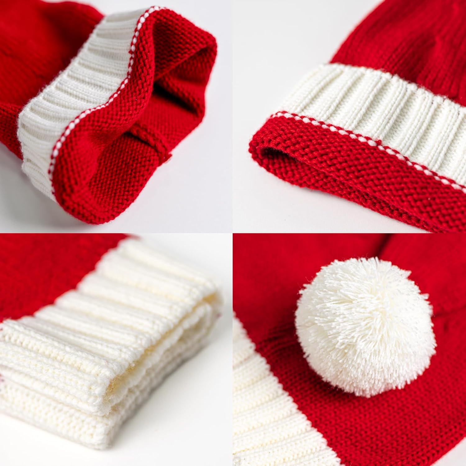 Santa Hat Christmas Hat Xmas Adult Women Men Beanie Knit Santa Hat Knitted Santa Hat Soft Warm Long for Christmas New Year Festive Holiday Party Winter Red image number 3