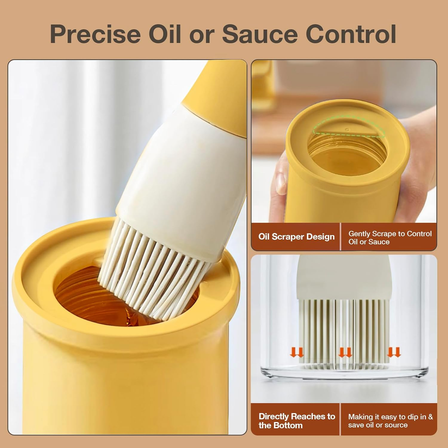 YARRAMATE Oil Dispenser Bottle with Heat Resistant Brush 10Oz-300Ml, Oil Container with Silicone Brush for Cooking BBQ Vinegar Sauce Grill Frying (Orange) image number 3