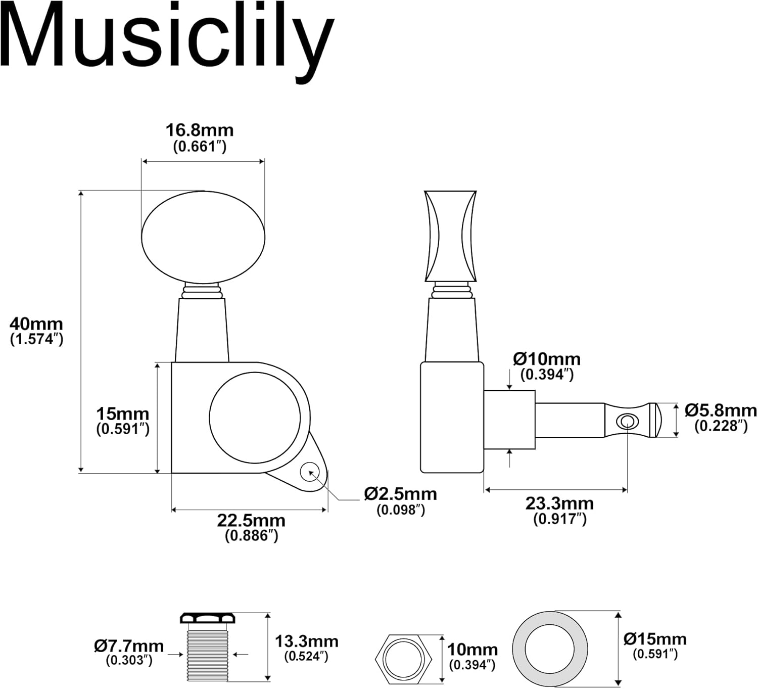 Musiclily 3L3R Sealed Guitar Tuners Tuning Pegs Machine Heads Set for Electric Acoustic Folk Guitar, Chrome Vintage Oval Button