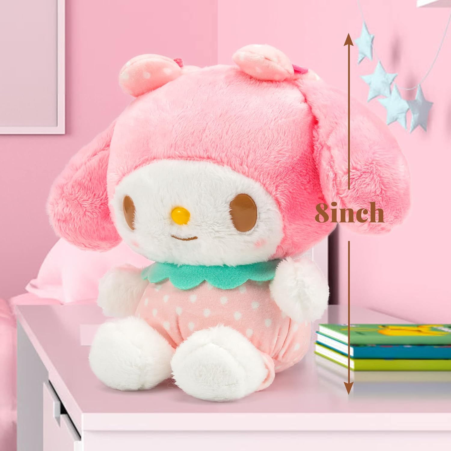 8 Inch Cute My Melody Plush Toys, Kawaii Cartoon Melody Strawberry Stuffed Animal Pillow Doll Perfect Birthday Party Favor Gifts for Kids Girls Anime Fans image number 5