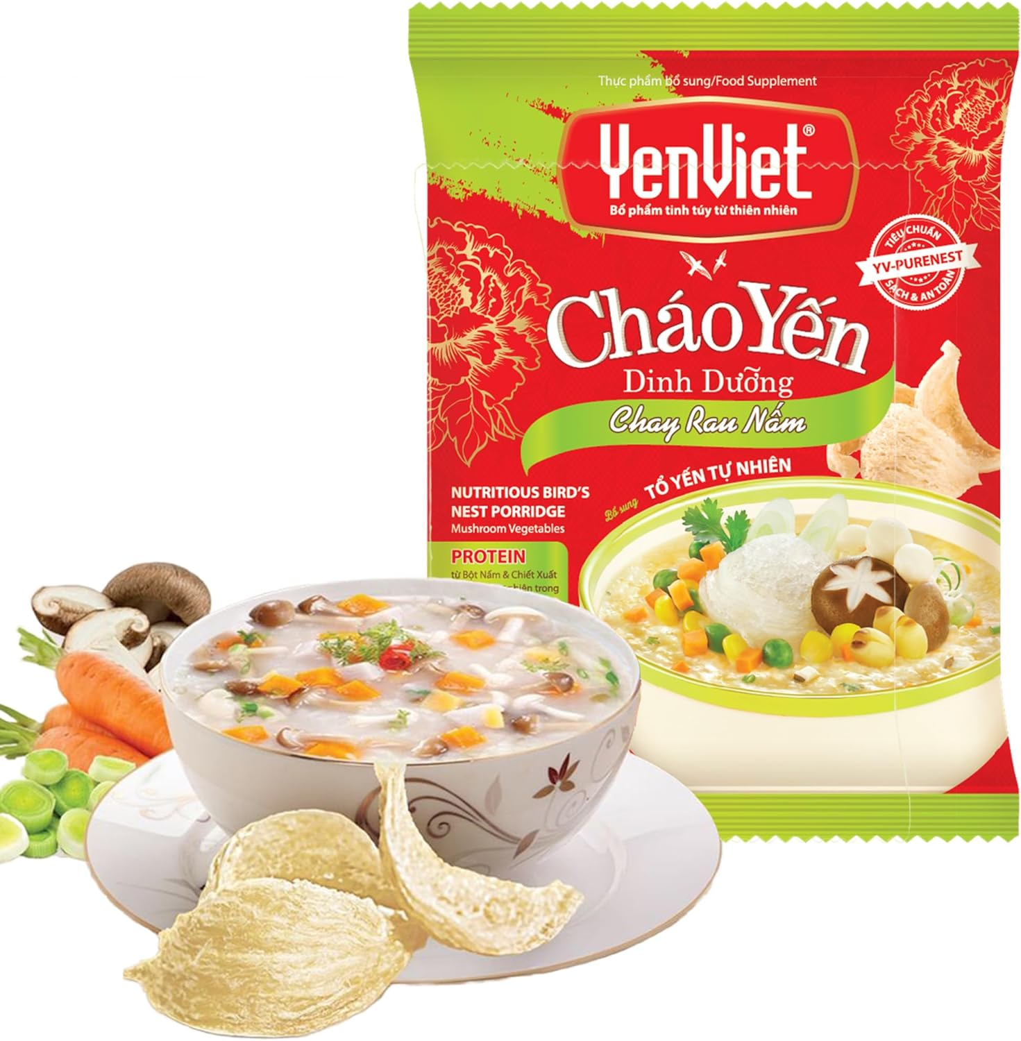 Nutritious Swallow Nest Instant Porridge with Minced Pork by Yenviet (30 Packs Carton) - Quick Healthy Instant Congee, High in Protein, Fresh and Natural Ingredients, Convenient Easy to Prepare