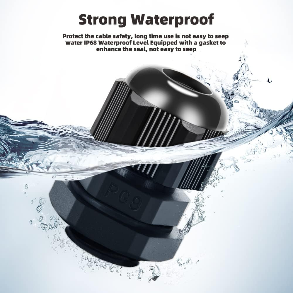 Cable Gland 20 Pack Plastic Waterproof Adjustable Connector 4-8Mm PG9 Strain Relief Cord Connectors Joints Nylon with Gaskets image number 3