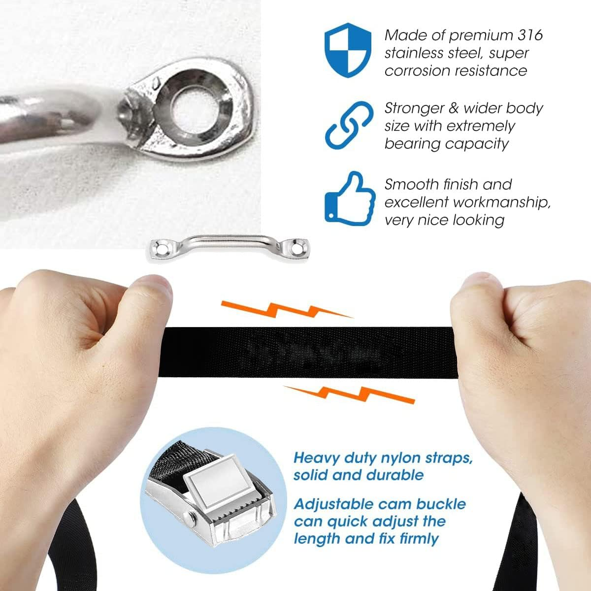 78'' Battery Tie down Strap for Boats,Battery Box Hold down Straps Kit with Stainless Steel Cam Buckle,Stainless Steel Deck Loop Mounts and SS Screws,Used for Cooler,Fuel Tank,Yeti,Rtic,Rv and More