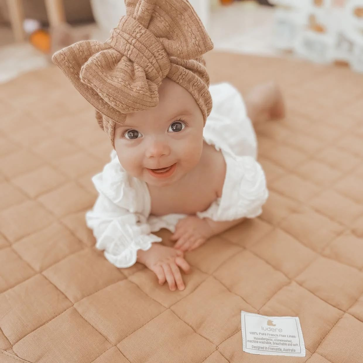 Ludere Baby Play Mat round | Premium 100% French Linen Playmat for Babies & Toddlers | Tummy Time Mat | Ultra-Soft, Non-Toxic, Hypoallergenic & Quilted Comfort | 120 Cm (Natural) image number 2