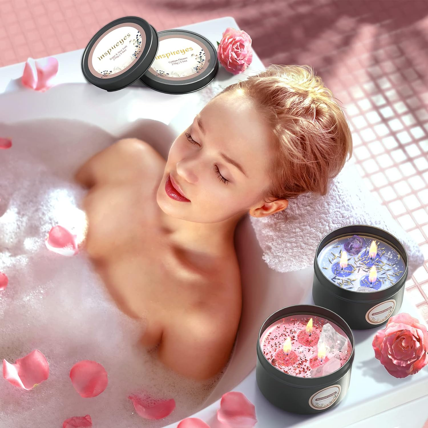 Healing Crystal Candle Set, 19 Oz 3 Wick Candle, Manifestation Candle Large Energy Stones, Large Tin of Soy Aromatherapy Meditation Candles, Birthday Christmas Spiritual Gifts for Women image number 1