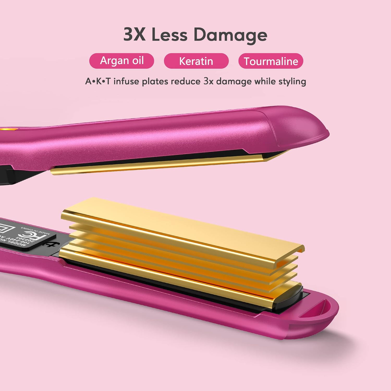Terviiix Mini Flat Iron Adjustable Temperature, Travel-Size Mini Hair Straightener, Small Flat Irons for Short Hair/Curls Bangs, Ceramic Portable Tiny Hair Curler, Dual Voltage, Auto-Off, Pink, 1/2'' image number 4
