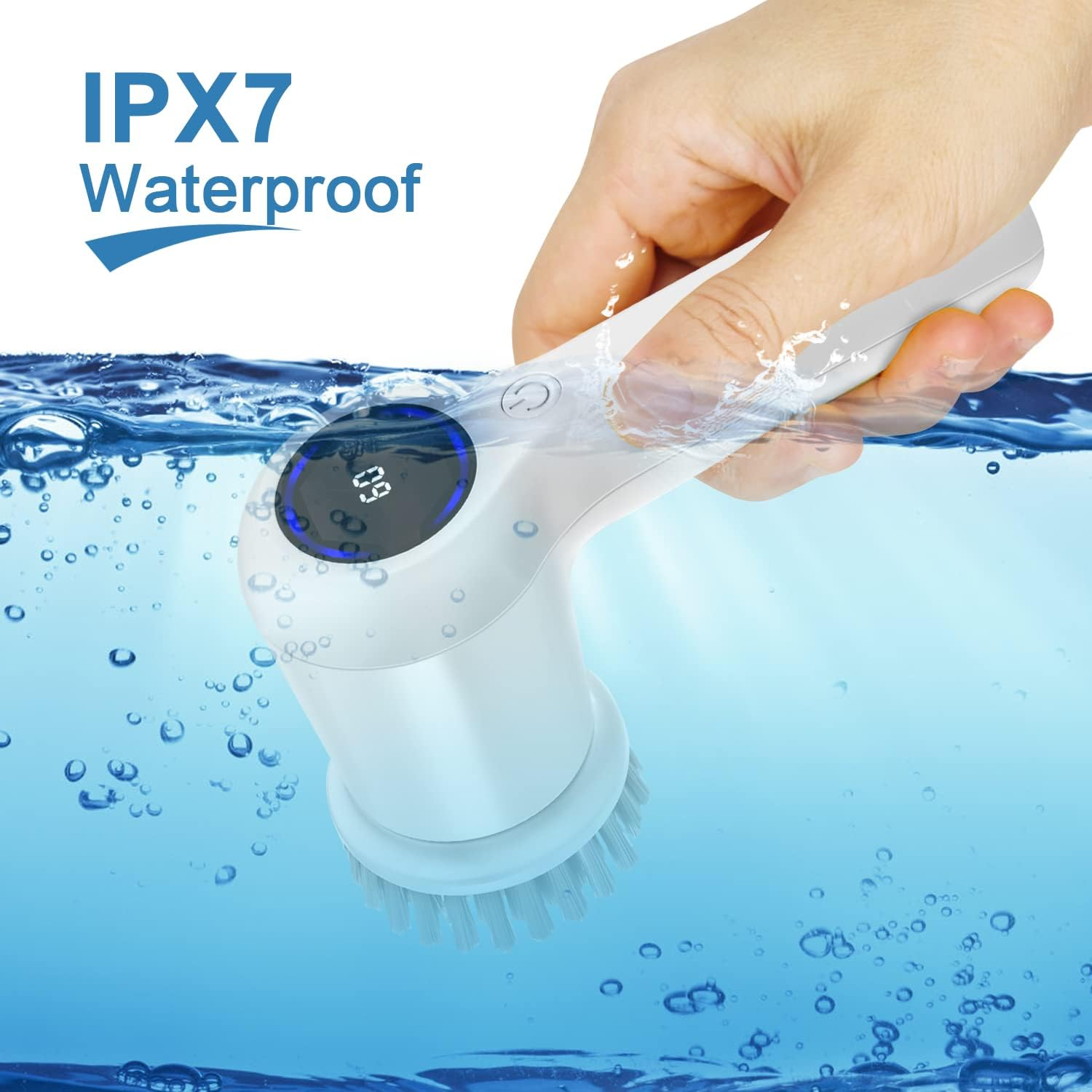 GRUTTI Electric Spin Scrubber Rechargeable Cordless Electric Cleaning Brush with 5 Replaceable Brush Heads Handheld Power Electric Scrubber for Cleaning Bathrooms Bathtub Cars and Kitchens image number 6