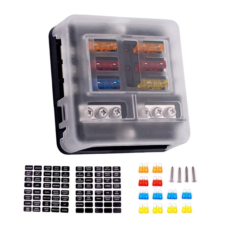 6-Way Waterproof Fuse Block,With LED Indicator 12 Circuits with Negative Marine Fuse Box for Dc 12/24V Car Boat RV Truck image number 3