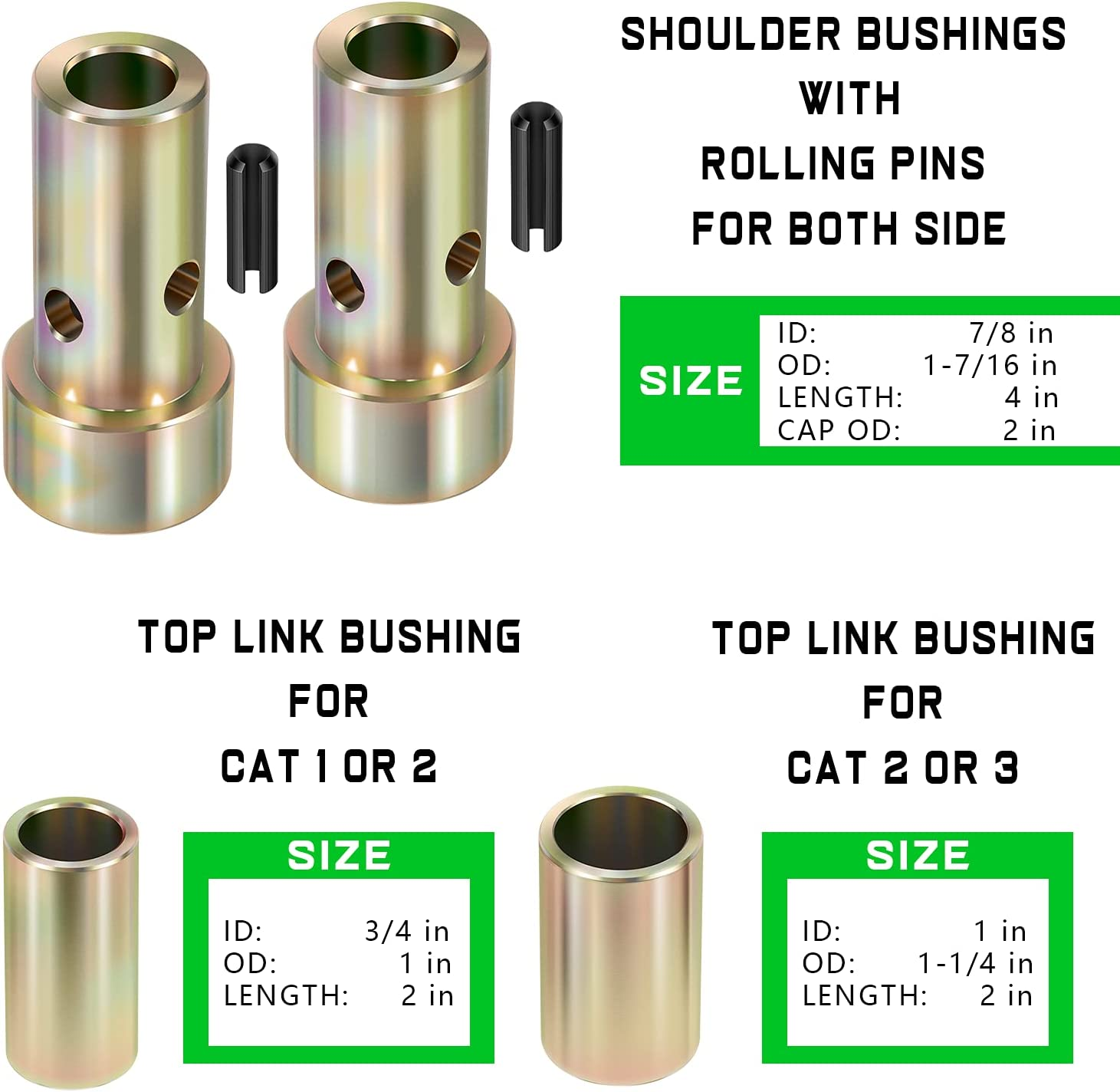 Yoursme 2 Pairs of Cat 1 Quick Hitch Adapter Bushing Kit Fits Category 1 3-Point Hitch Tractors Replace TK95029 image number 3