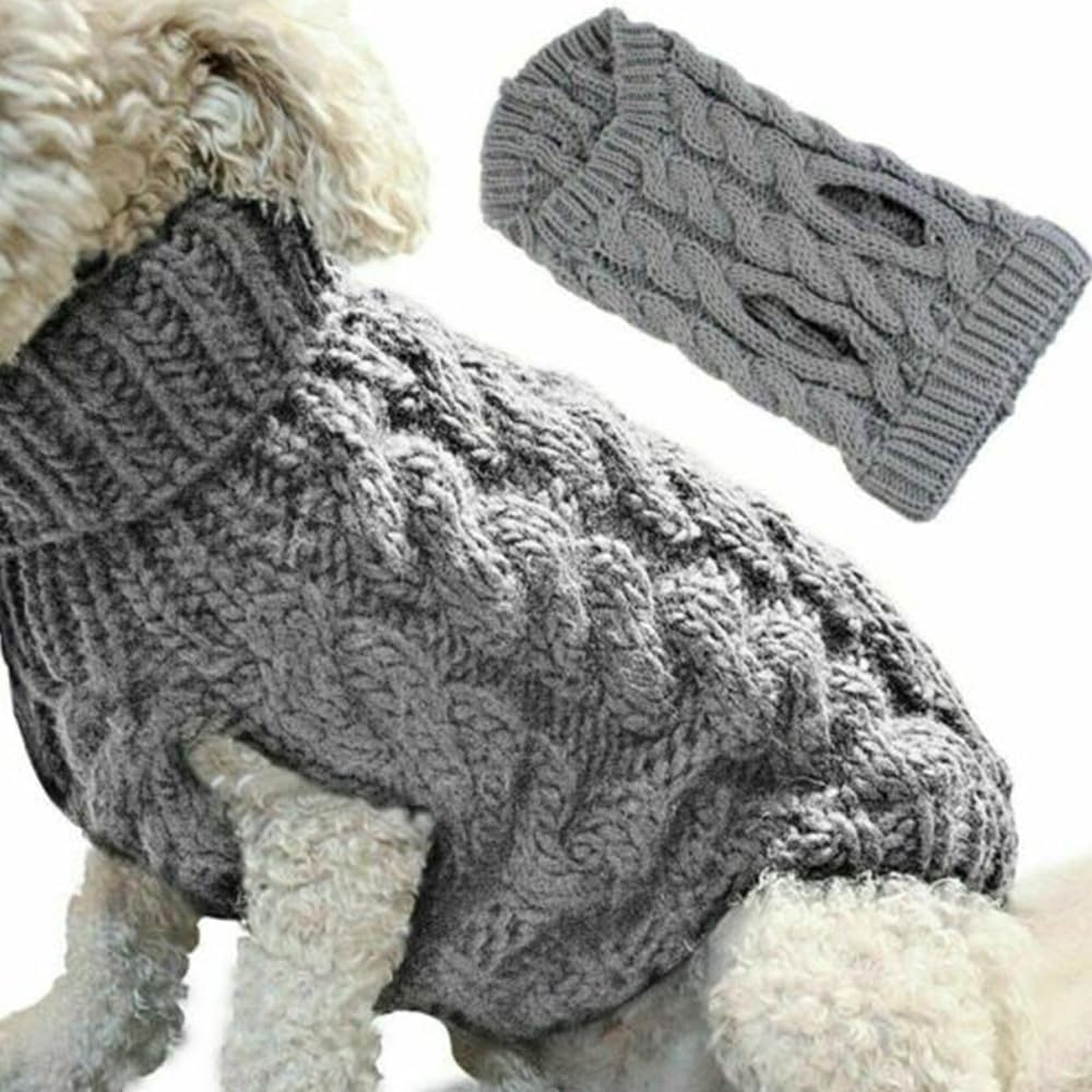 Turtleneck Sweater for Dogs - Gray Cable Knit Pullover &ndash; Warm Puppy Clothes (Grey, M) image number 4