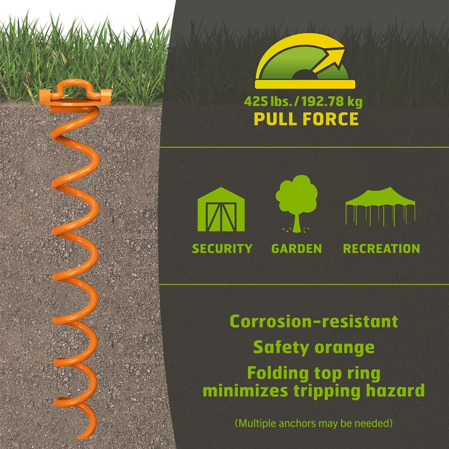 Liberty Outdoor ANCFR16-ORG-A Folding Ring Spiral Ground Anchor, ANCFR16-ORG-R image number 6