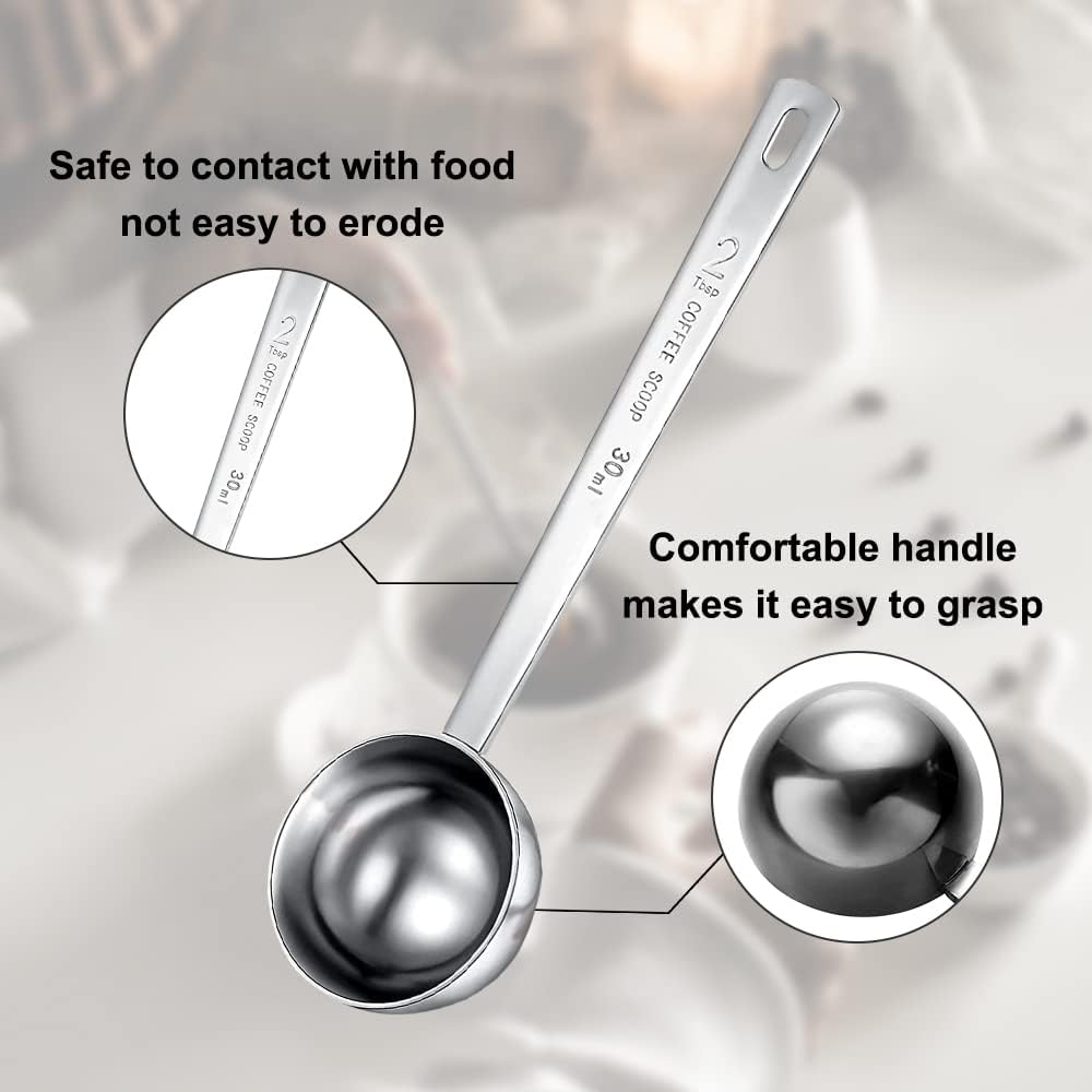Coffee Scoop, Stainless Steel Coffee Spoons Set, 1 Tablespoon (15Ml) and 2 Tablespoons (30Ml) Measuring Spoon, Tablespoon Measure Spoon for Coffee, Milk Powder, Fruit Powder, 2 Pack (Long) image number 4