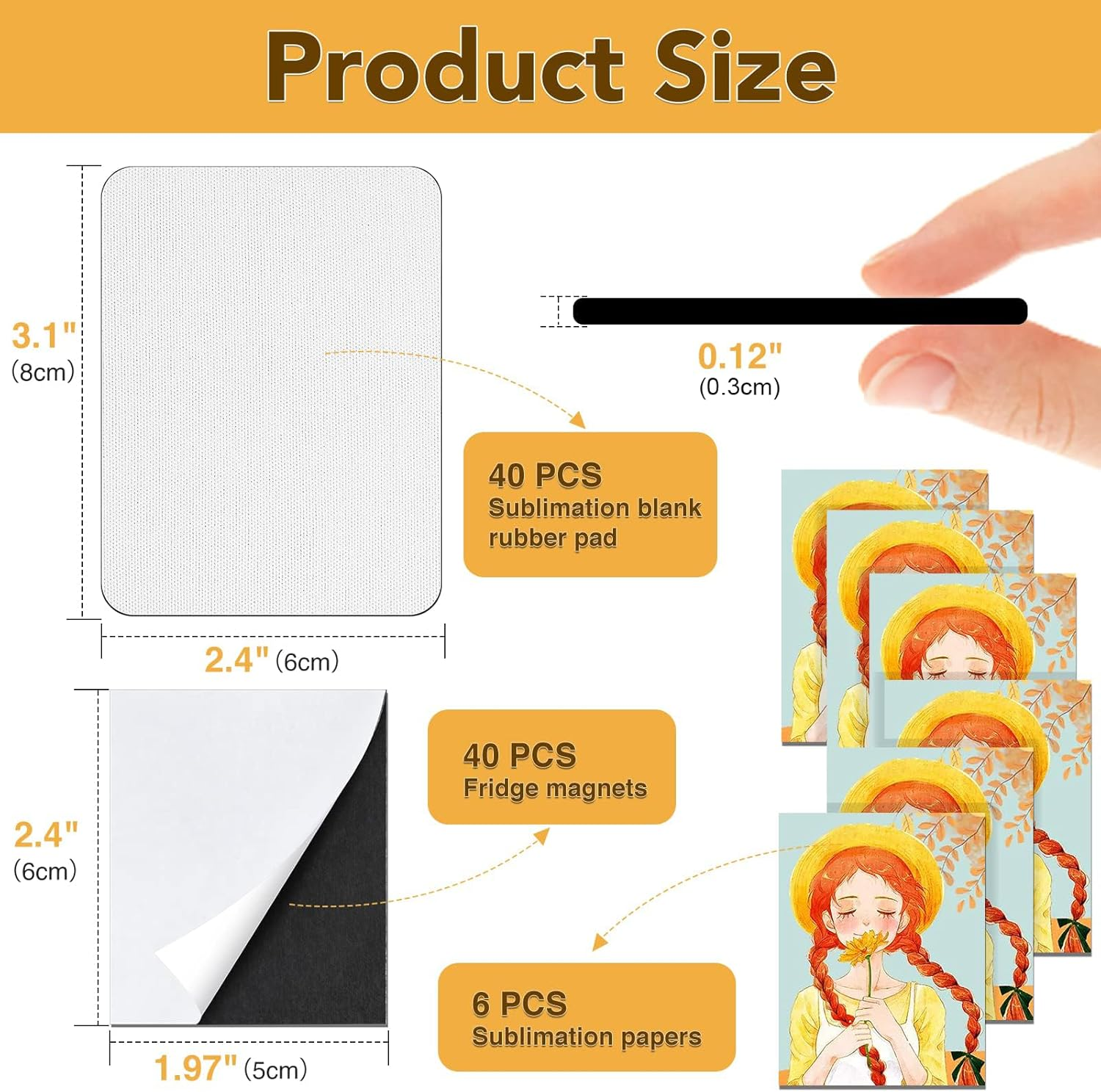 FPVLR 80Pcs Sublimation Magnet Blanks Set, Personalized Refrigerator for Home Kitchen Microwave Oven Decor or Office Calendar with 40PCS Blank Rubber Pad(6X8Cm), DIY Soft Magnetic image number 1
