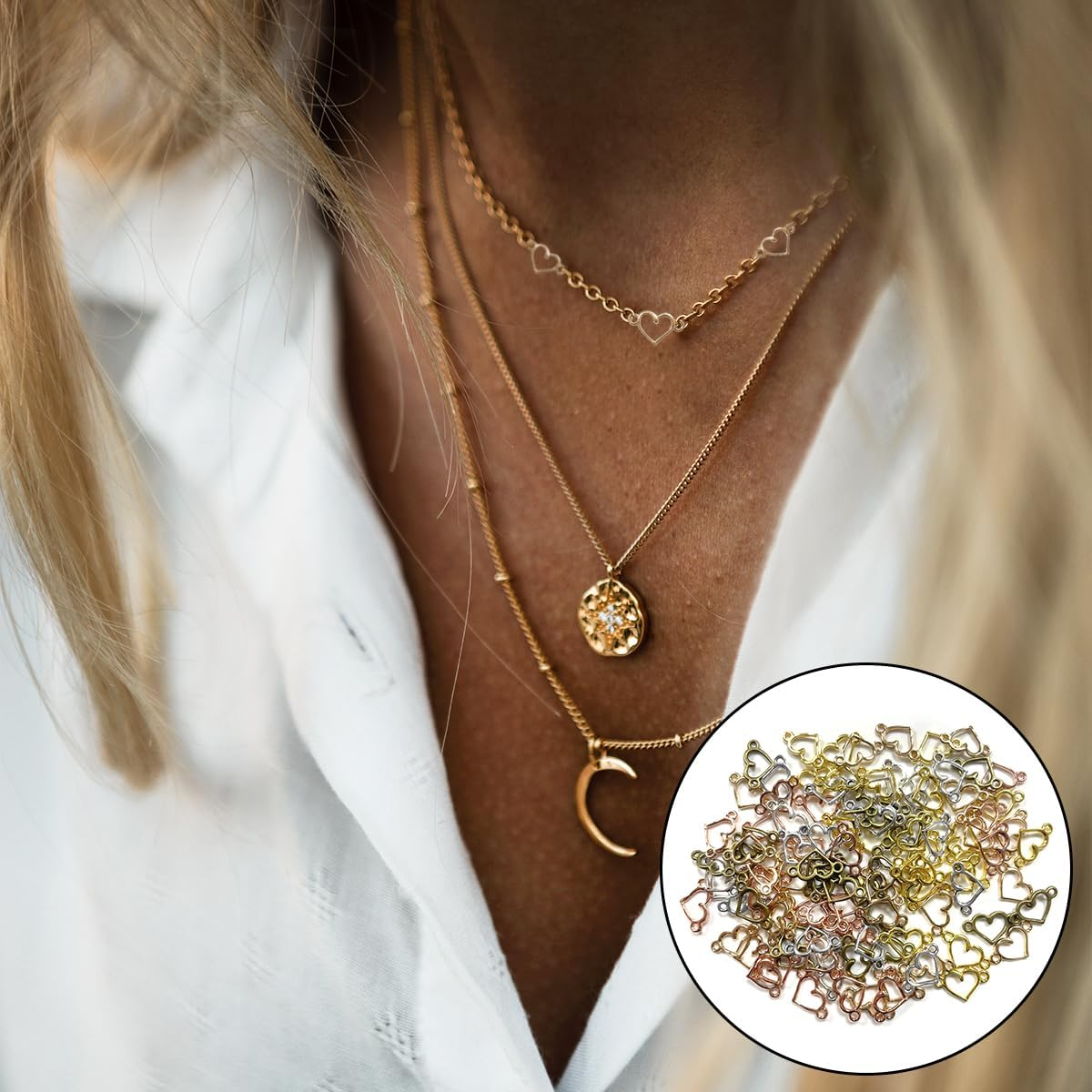 BEZANU Metal Heart Charms, 100 PCS Multicolor Alloy Heart Connector Pendant for Jewelry Making, Bracelets, Art Craft (5 Colors) image number 1