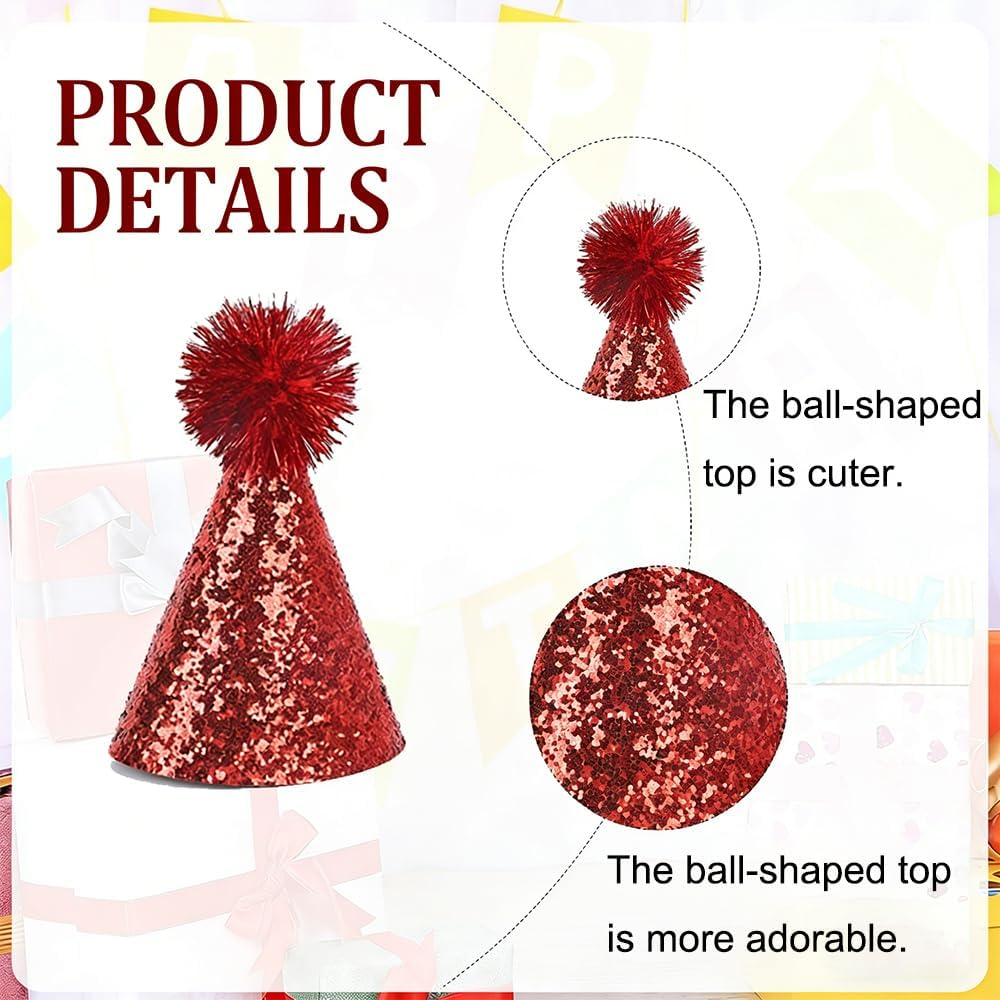 Pet Party Hats with Pom Pom, 8 Pack, Adjustable Mini Birthday Hats for Small Dogs and Cats, Reusable image number 5