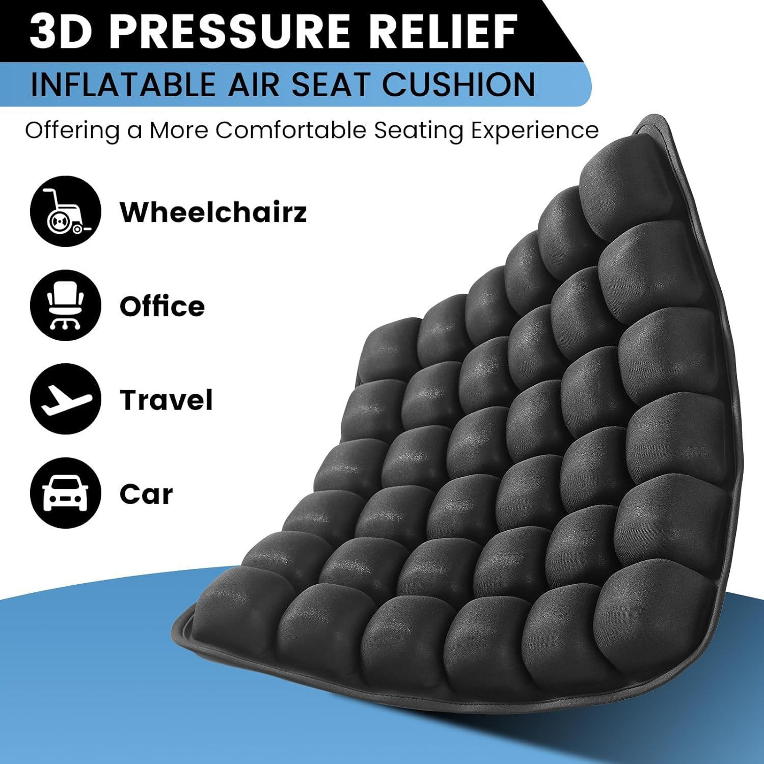 Portable Travel Cushion, 3D Air Cell Seat Cushion, Inflatable Seat Cushions, for Pressure Relief, Comfortable Travel for Airplane, Wheelchair, Car Set, Office Chair, Floor (A) image number 6