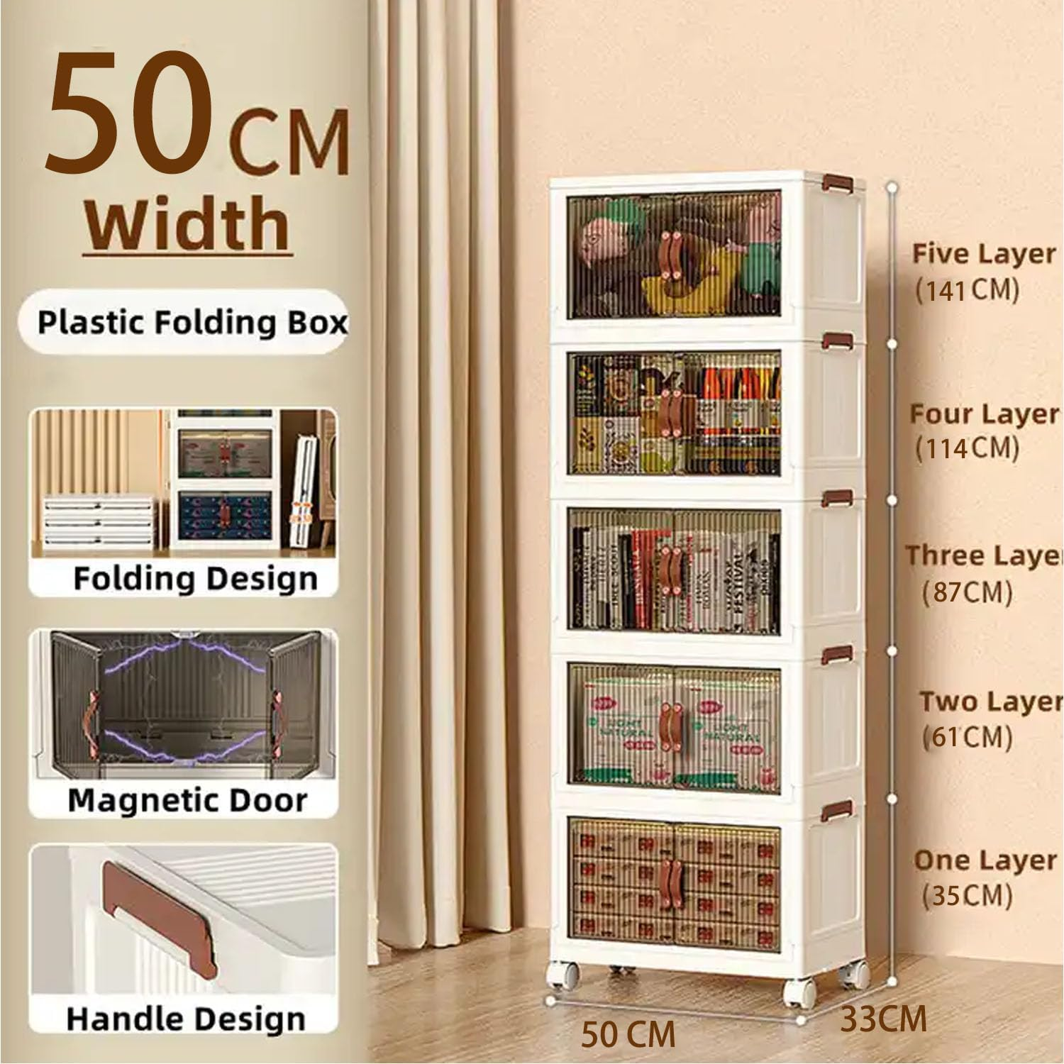 3 Pack Folding Storage Bins with Lid, Closet Organizers and Storage with Doors, Plastic Stackable Storage Bins Folding Storage Box Collapsible Trunk Storage Bin with Wheels, Opening Storage Boxes Set image number 4