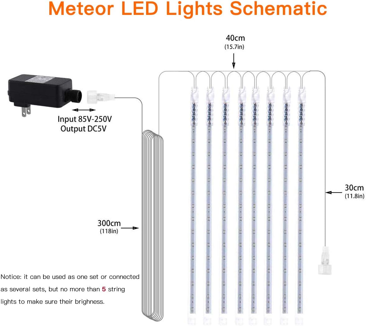 Pinlo Halloween Meteor Shower Rain Lights, 30Cm 8 Tubes 248 LED String Lights, Waterproof Cascading Lights for Indoor Outdoor Party Christmas Tree Decorations Meteor Lights (Purple) image number 6
