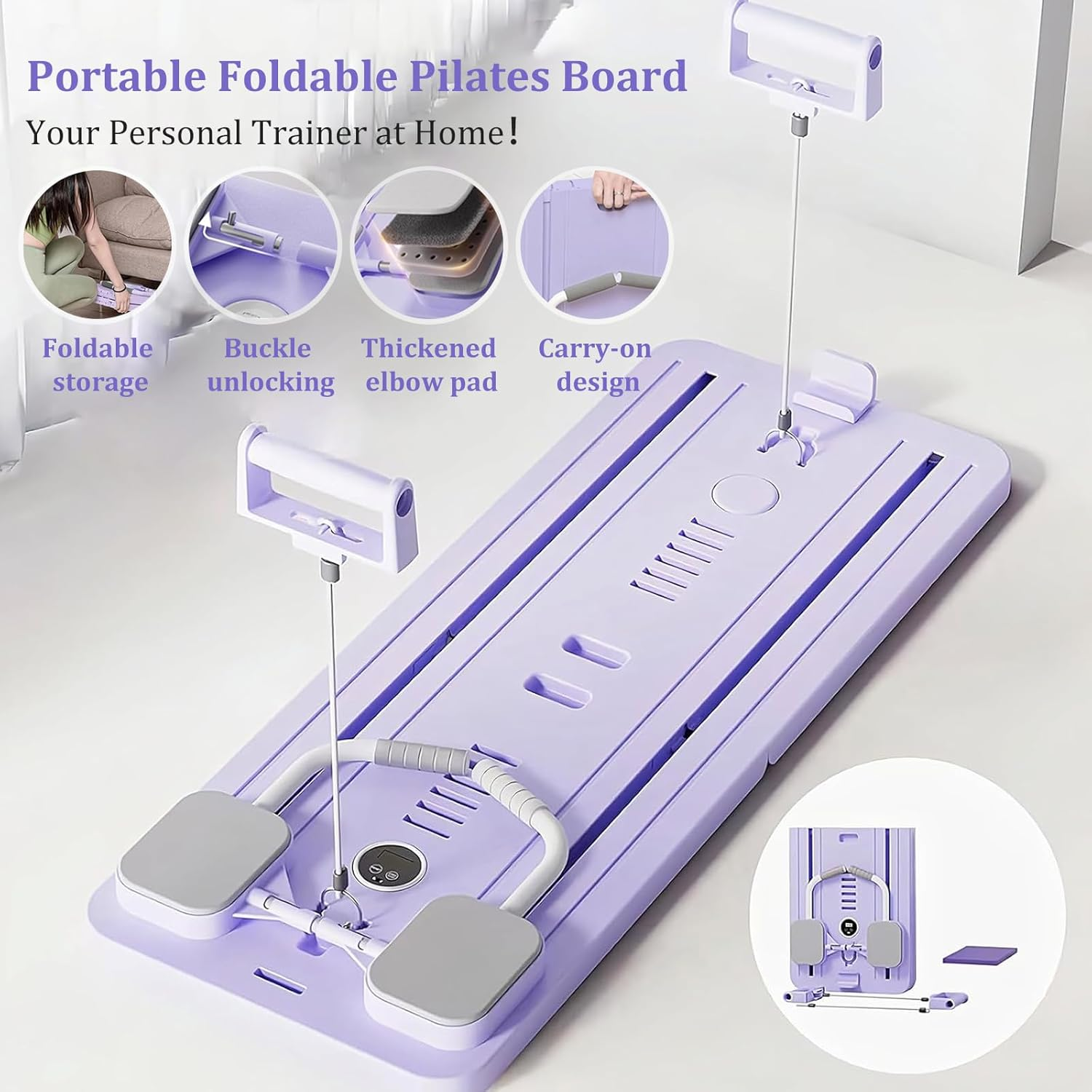 Pilates Board Reformer Set, Foldable Reformer Pilates Machine for Home Gym, 5 In1 Portable Home Workout Pilate Equipment for Core Strength, Full-Body Fitness image number 6