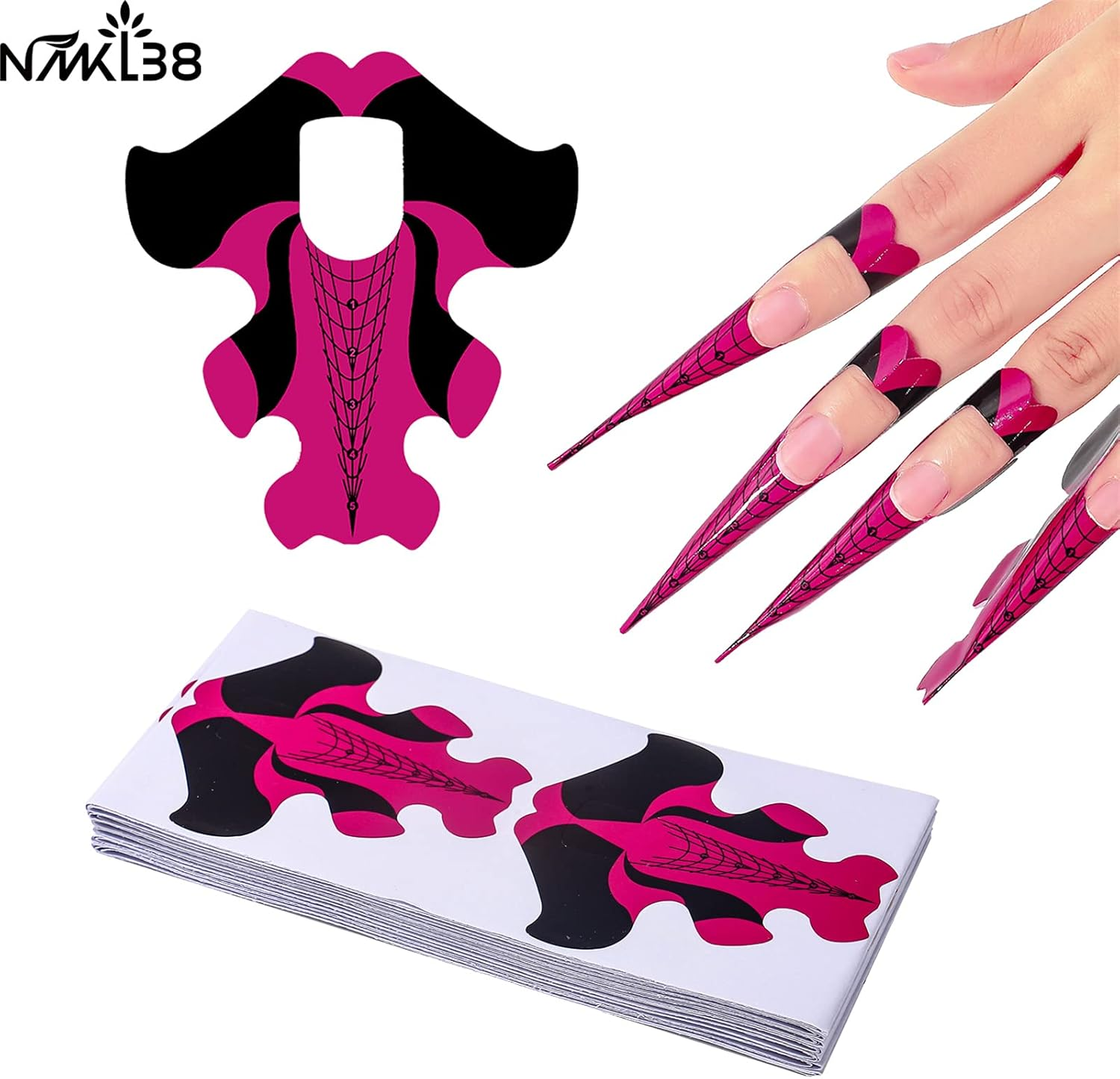 NMKL38 100PCS Adhesive Stiletto Nail Forms System for UV Gel Acrylic Nail Tips Extension (Red Fish)