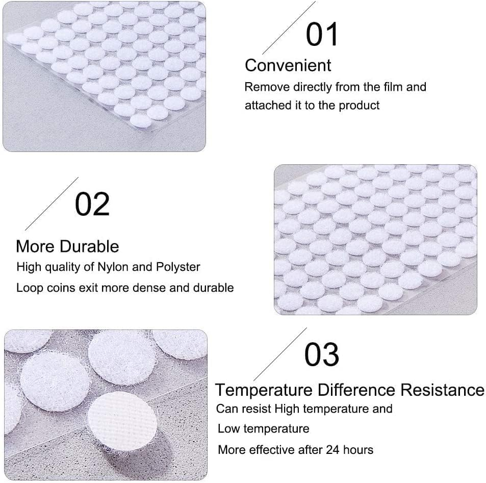 1000 PCS White Hook & Loop Self Adhesive Dots, 15Mm Waterproof Sticky Glue Back Coins Tapes for Home, Office, Classroom and Crafts (500 Pcs Hook & 500 Pcs Loop) image number 2