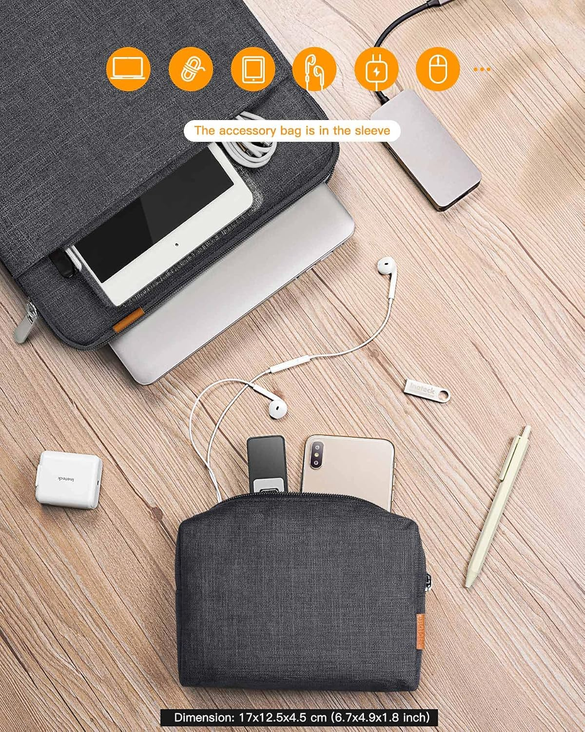 Inateck 360&deg; Protection 13.3" Laptop Bag Sleeve Case Compatible with 14.2 Macbook M3/M2/M1 Pro/Max A2992/A2918/A2779/A2442 2023-2021, 13 Macbook Air 2012-2017, 13 Macbook Pro 2012-2015 - Black Grey image number 3