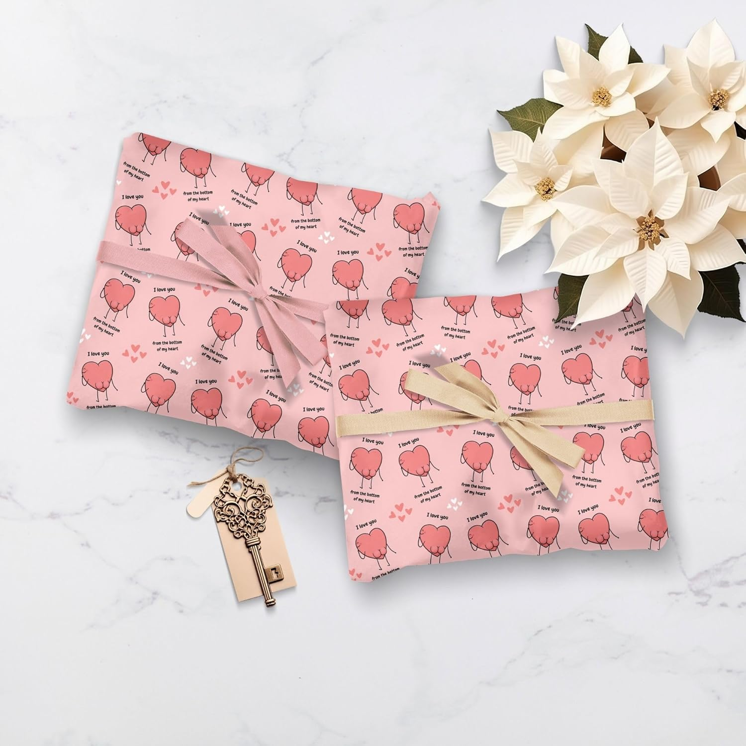 Limalima 4 X Wrapping Paper Sheets. Funny I Love You Heart Design Pink Perfect for Valentine Birthday Mother'S Day & Anniversary Suitable for Men Women Mum Dad Husband & Wife image number 5