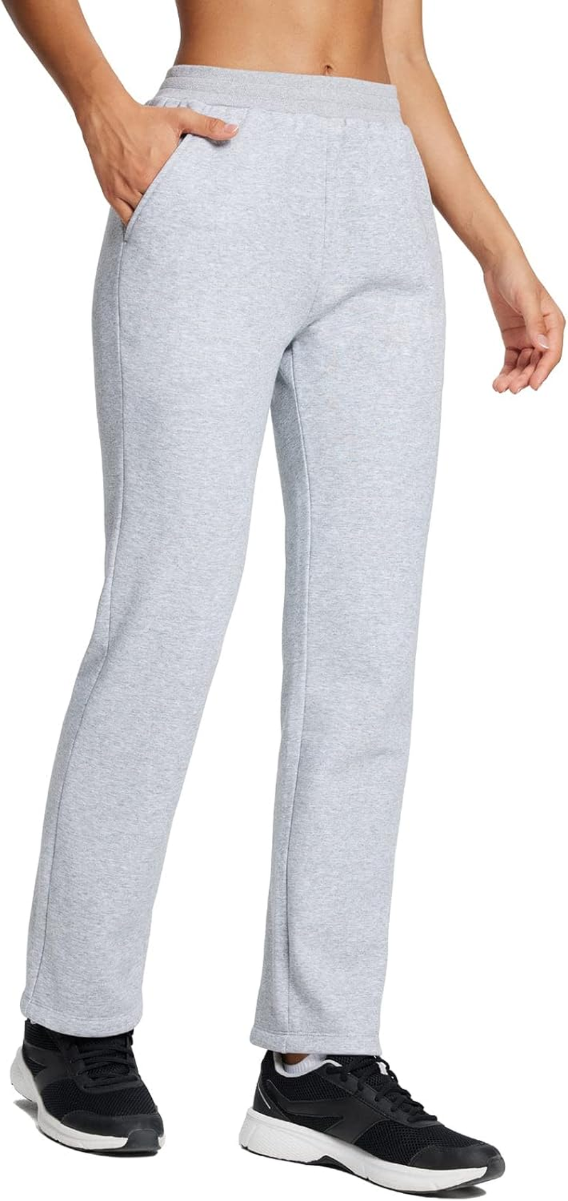 Baleaf Track Pants Women Fleece Lined Tracksuit Pants Thermal Straight Leg Cotton Sweatpants Pockets image number 2