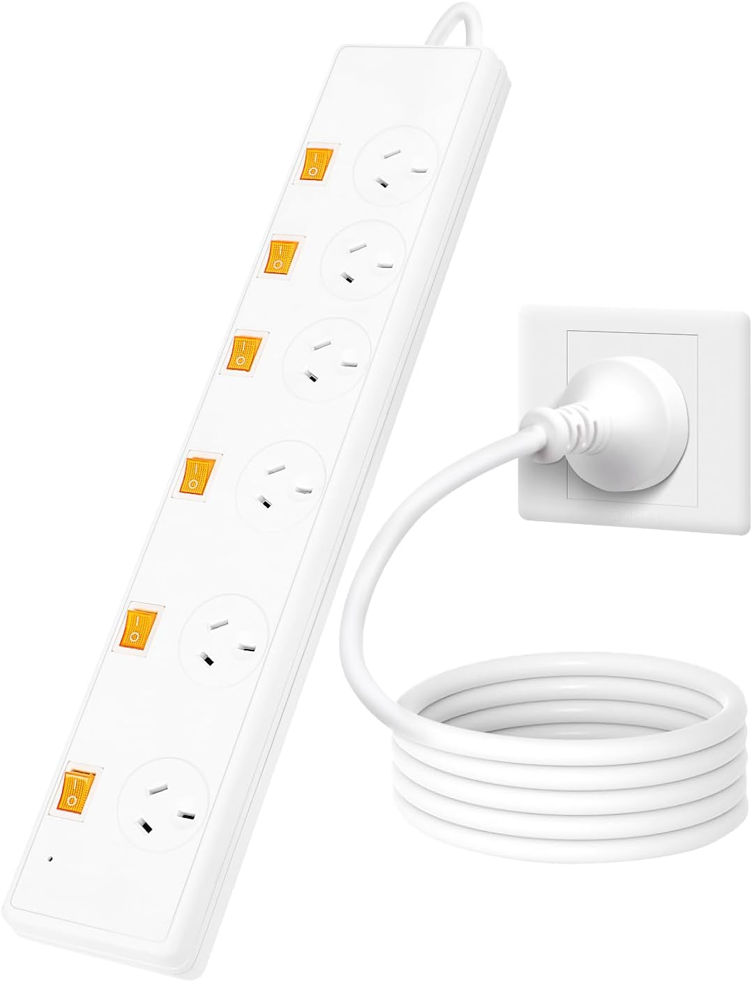 Surge Protector Power Board - 6 Widely Outlets with Individual Switch, LERLIUS Power Strip with 1.5M Extension Cord, 900J Surge Protection, Wall Mount, 2400W/10A/240V, White