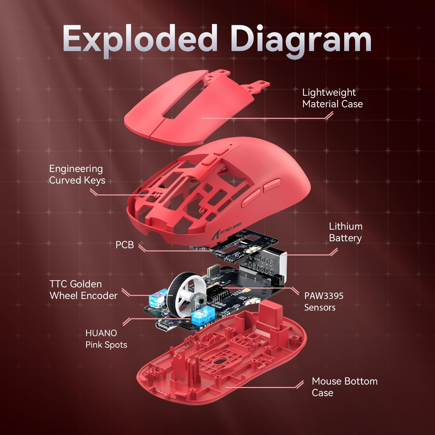 ATTACK SHARK X6 49G Superlight Mouse with Magnetic Charging Dock, Pixart PAW3395 Gaming Sensor, BT/2.4G Wireless/Wired Gaming Mouse, 26000 DPI, X3 Upgraded Office Mice for Win11/Xbox/Ps/Mac (Red) - White image number 5