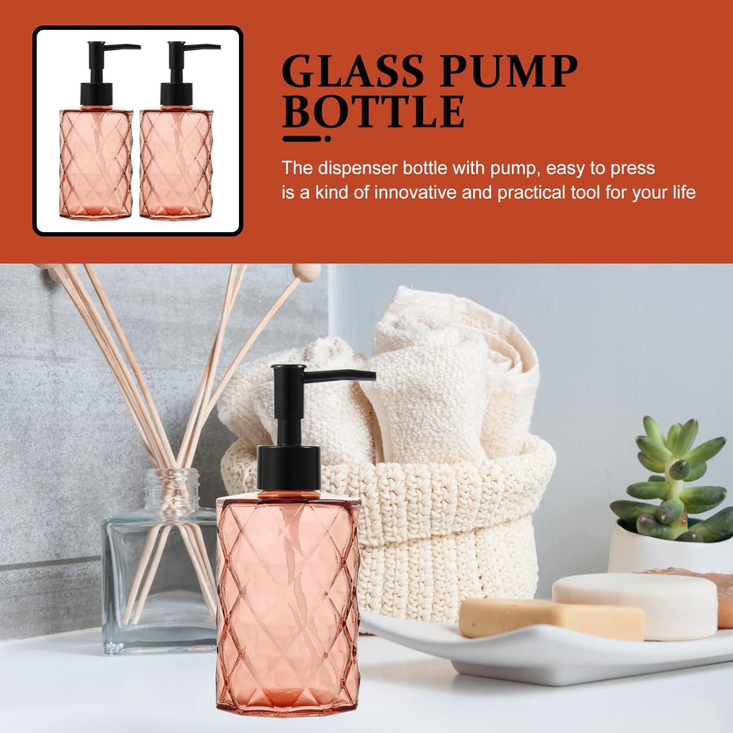 KICHOUSE 2Pcs Glass Pump Bottles for Shower Gel and Conditioner Elegant Vials for Hand Travel Hotel Use Durable and Decorative Soap Dispenser