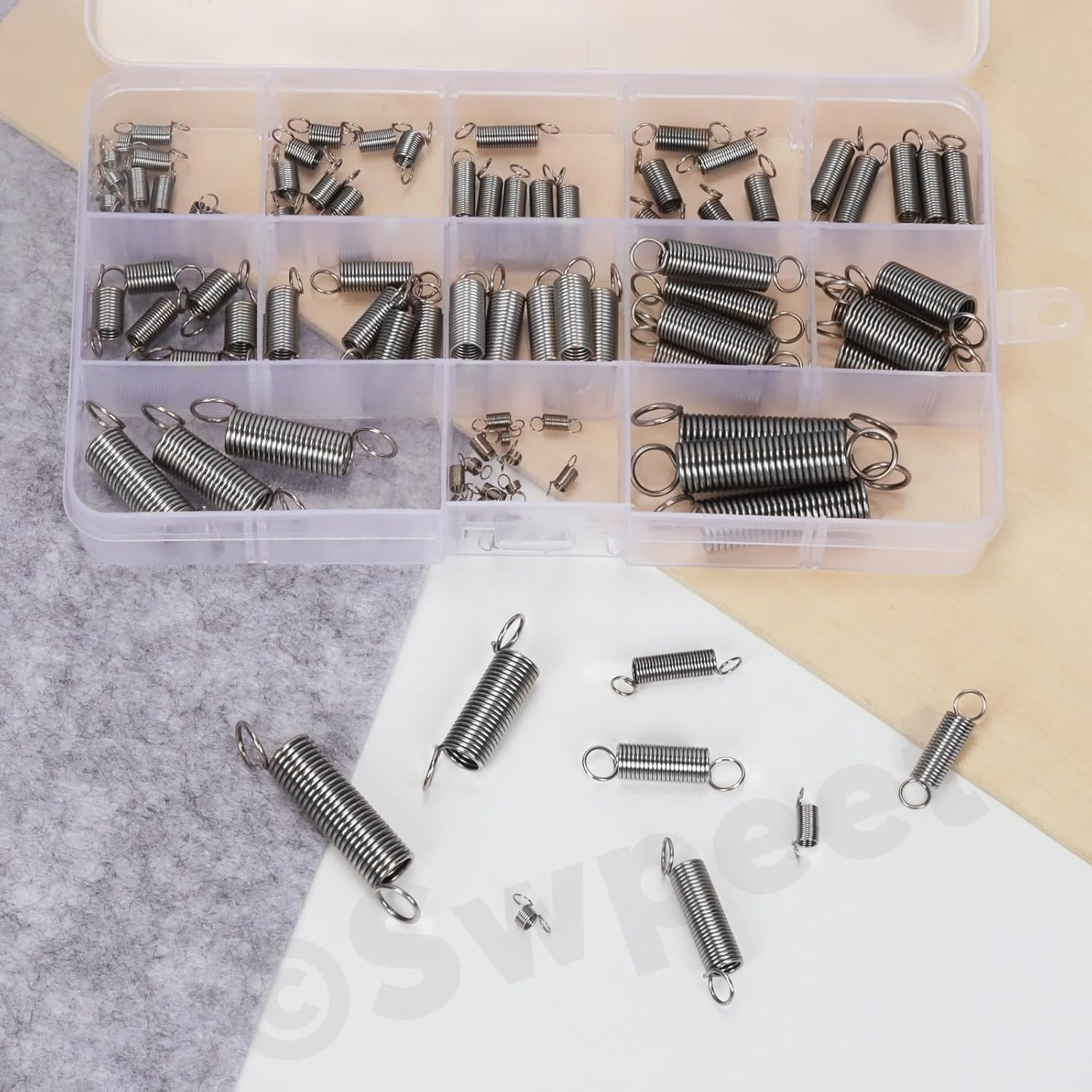 Swpeet 96Pcs 15 Different Sizes Stainless Steel Extension Spring with a Dual Hook Assortment Kit, Mechanical Extension Springs Small Spring for Home Repairs image number 3