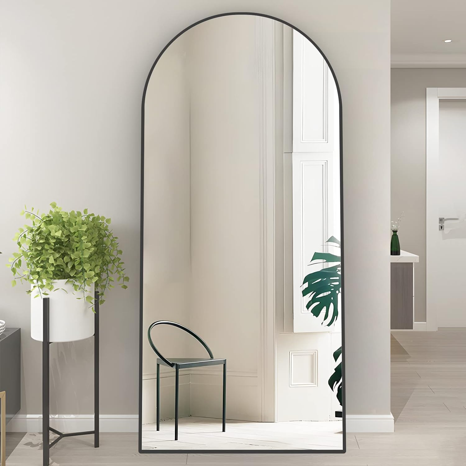 Arch Full Length Mirror Arched Floor Mirror 165 X 60Cm with Stand Large Wall Mirror Full Body Mirror Black Standing Hanging or Leaning against Wall for Bedroom Entry, Bedroom, Living Room image number 4