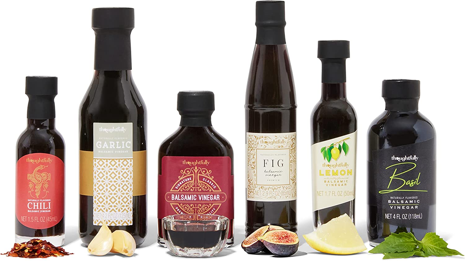 Thoughtfully Gourmet, Balsamic Vinegar Gift Set, Flavours Include Fig, Chili, Garlic and More, IGP Certified, Crafted in Modena, Italy, Halal Certified, Pack of 6 image number 2