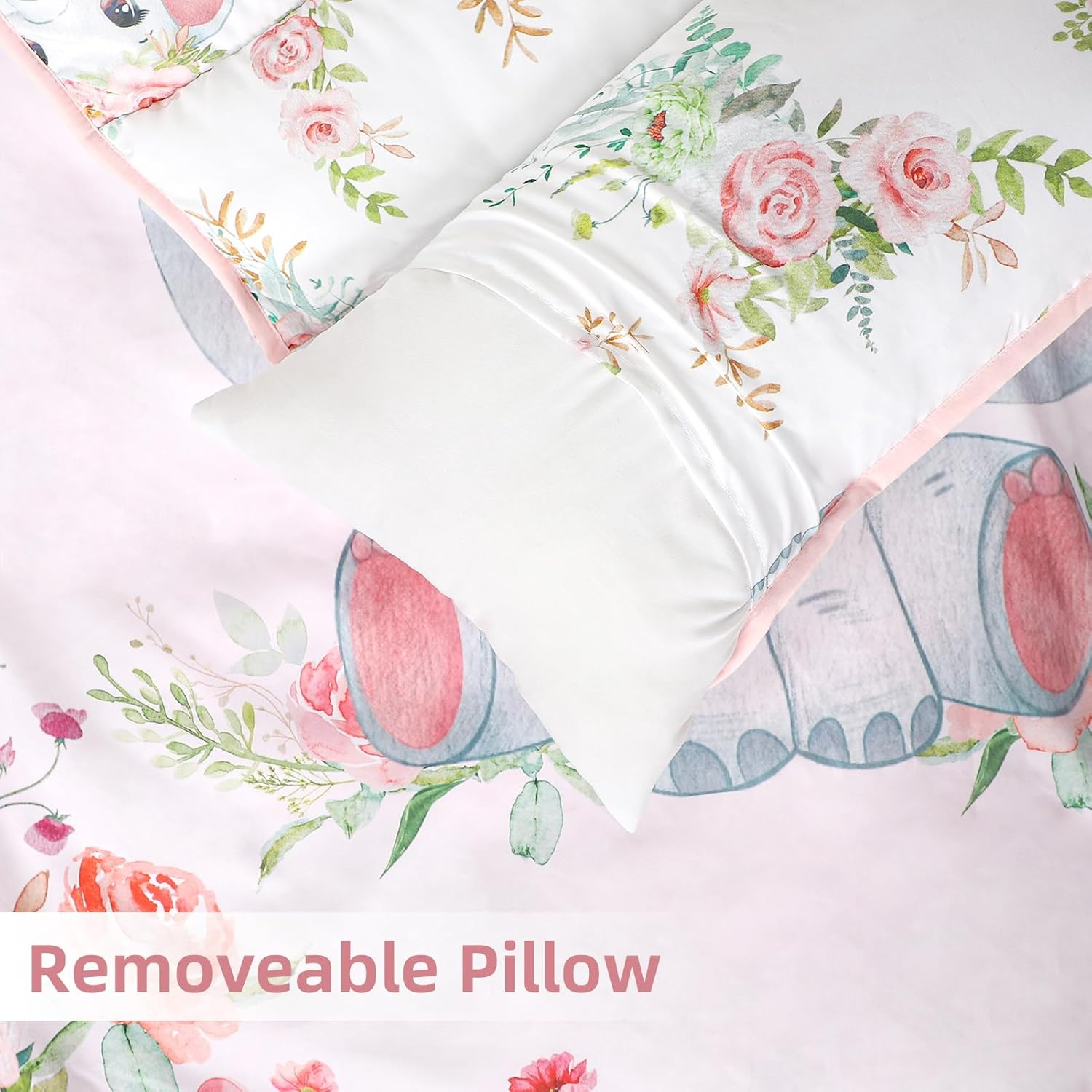 Toddler Nap Mat for Preschool, Soft Sleeping Mats for Kids Boys Girls, Detachable Zipper, 55" X 23" Fit Stackable Kiddie Cot, Pink Elephants image number 2