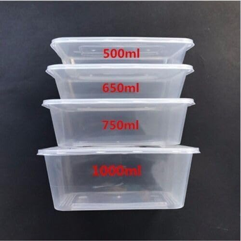 100 SETS Takeaway Containers Take Away Food Disposable Plastic 500Ml/ 600Ml /750Ml /1000Ml Takeaway, Food Packaging, Restaurant (750Ml) image number 1