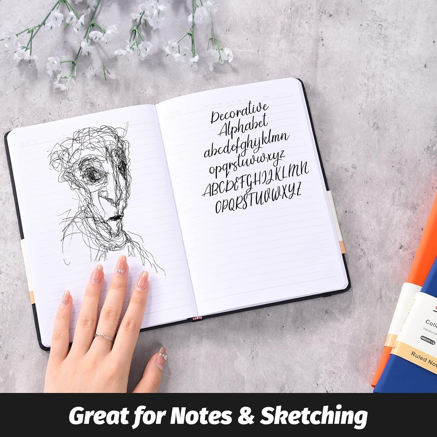 A5 Hardcover Notebook, Lined Journal with 200 Pages, Soft-Touch Faux Leather Cover with Elastic Closure, Ribbon & Pocket - Perfect for Work, Office & Notes (Black - 1 Pack) image number 6