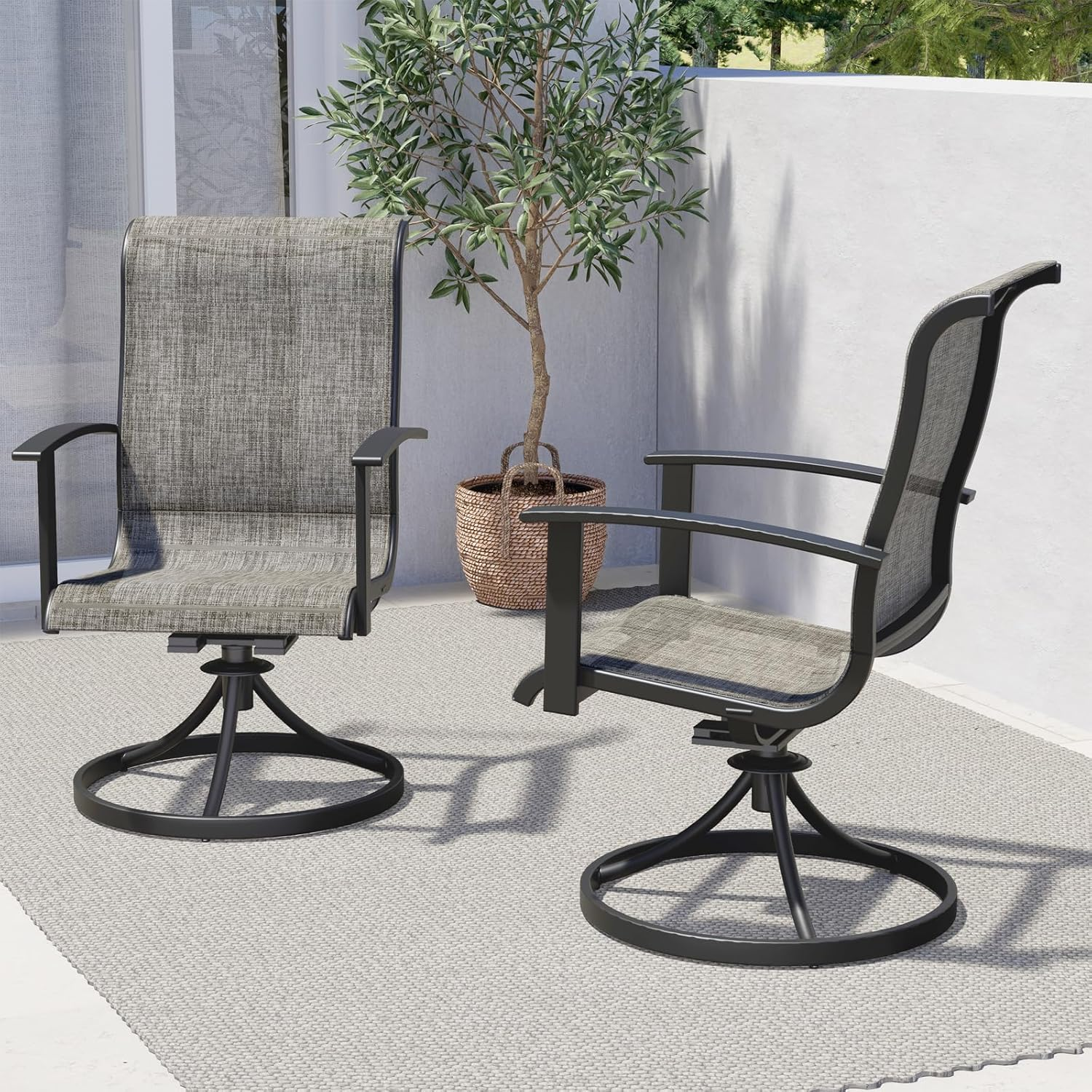 Grand Patio Outdoor Swivel Dining Chairs Set of 2, 360 Degree Swivel Patio Chairs with Mesh Sling and Rocking Frame for Lawn, Porch, Garden, Mixed Coffee