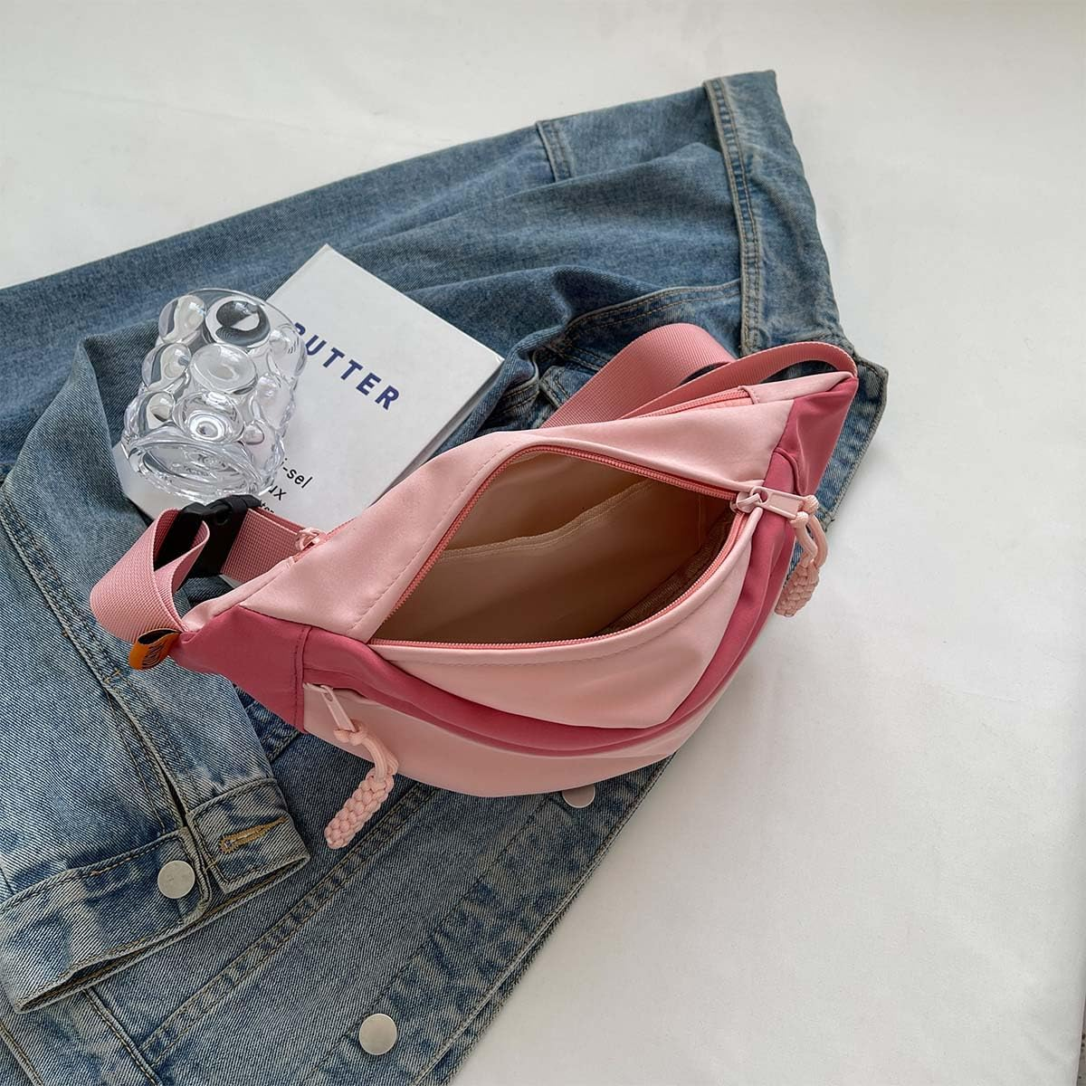 Men and Women'S Oxford Belt Bag Shoulder Bag with Adjustable Shoulder Strap and Zipper Pockets for School and Travel - Pink image number 2