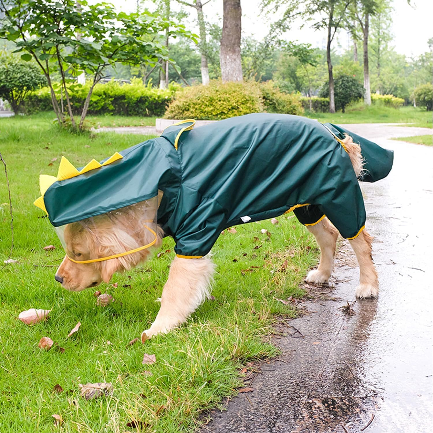 Large Dog Raincoat Full Coverage Slicker Dog Rain Coat Hoodie, Animal Shape Waterproof Jacket for Small Medium Large Dogs Dinosaur (Dinosaur, 5XL) image number 5