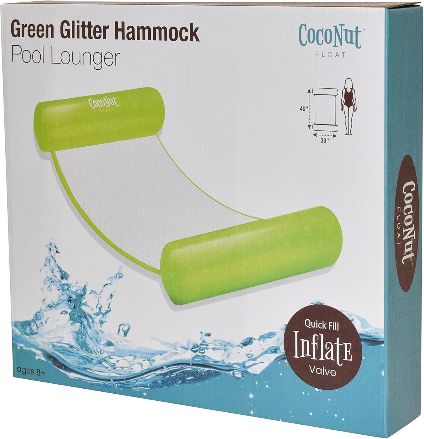 Coconut Float Glitter Hammock Pool Loungers - Adult Size Multi-Purpose Inflatable Drifter, Exercise Saddle & Lounge Chair - Versatile Ride-On for Summer & Swim Parties - Green Glitter Hammock image number 4