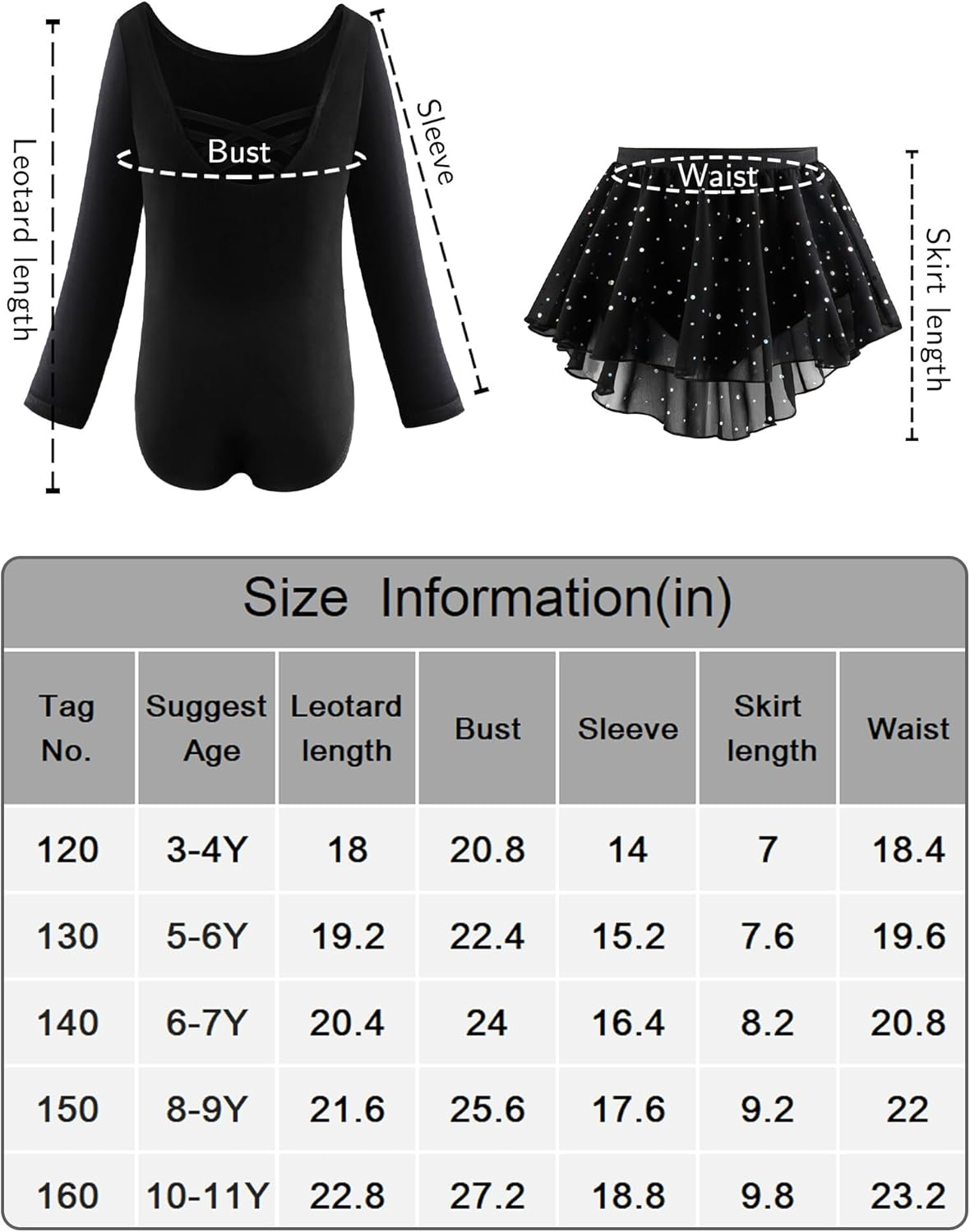 KEOYA Girls Dance Leotards Long Sleeve Ballet Outfits Dance Skirted Leotard Kids Ballet Tutu Dress for 3-11 Years