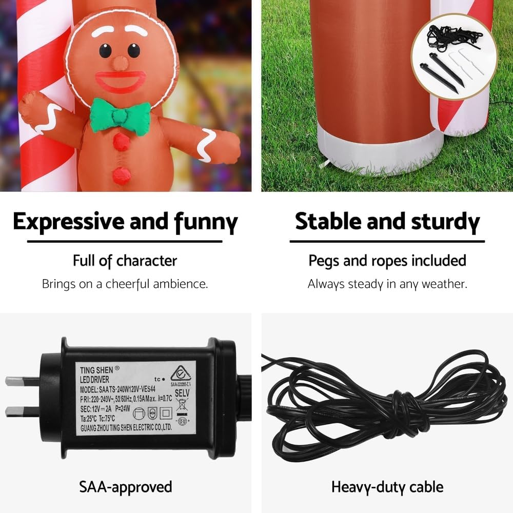 Jingle Jollys Christmas Inflatable Archwary Ginger 2.8M Illuminated Decorations image number 3