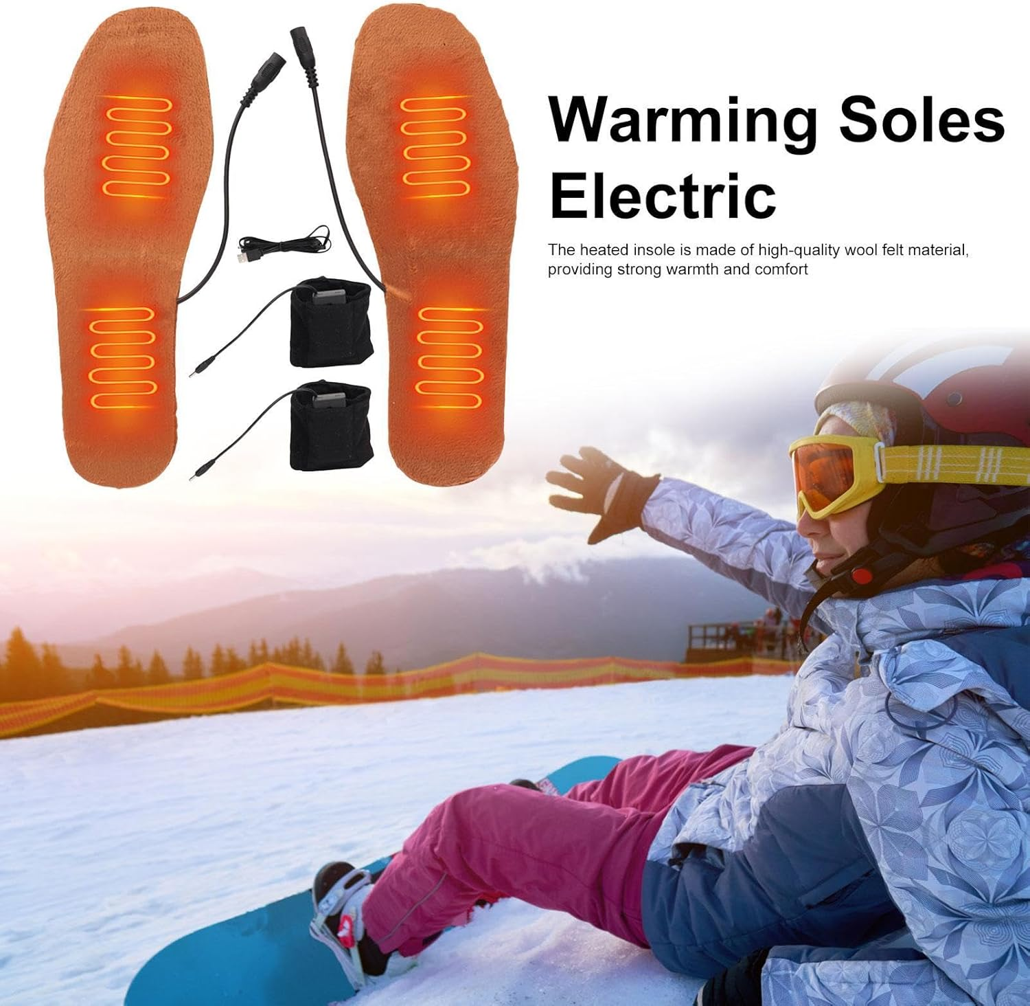 Heated Shoe Inserts Rechargeable - Electric USB Heated Insole,Cuttable Thermal Insoles, Foot Warmer for Outdoor Hunting Fishing Hiking Camping Unisex, Size 36-39/39-44 image number 1