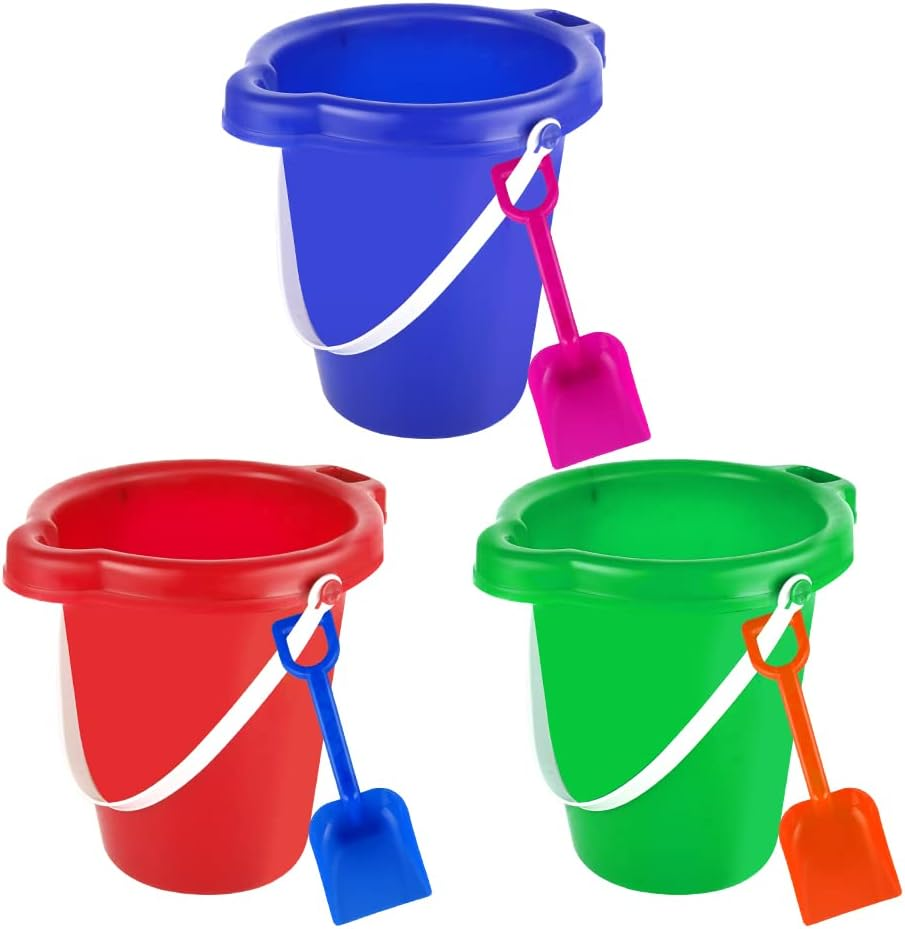 Large Sand Bucket Pail with Shovel, 7'' Size Water Bucket for Beach Fun, Great Summer Party Accessory