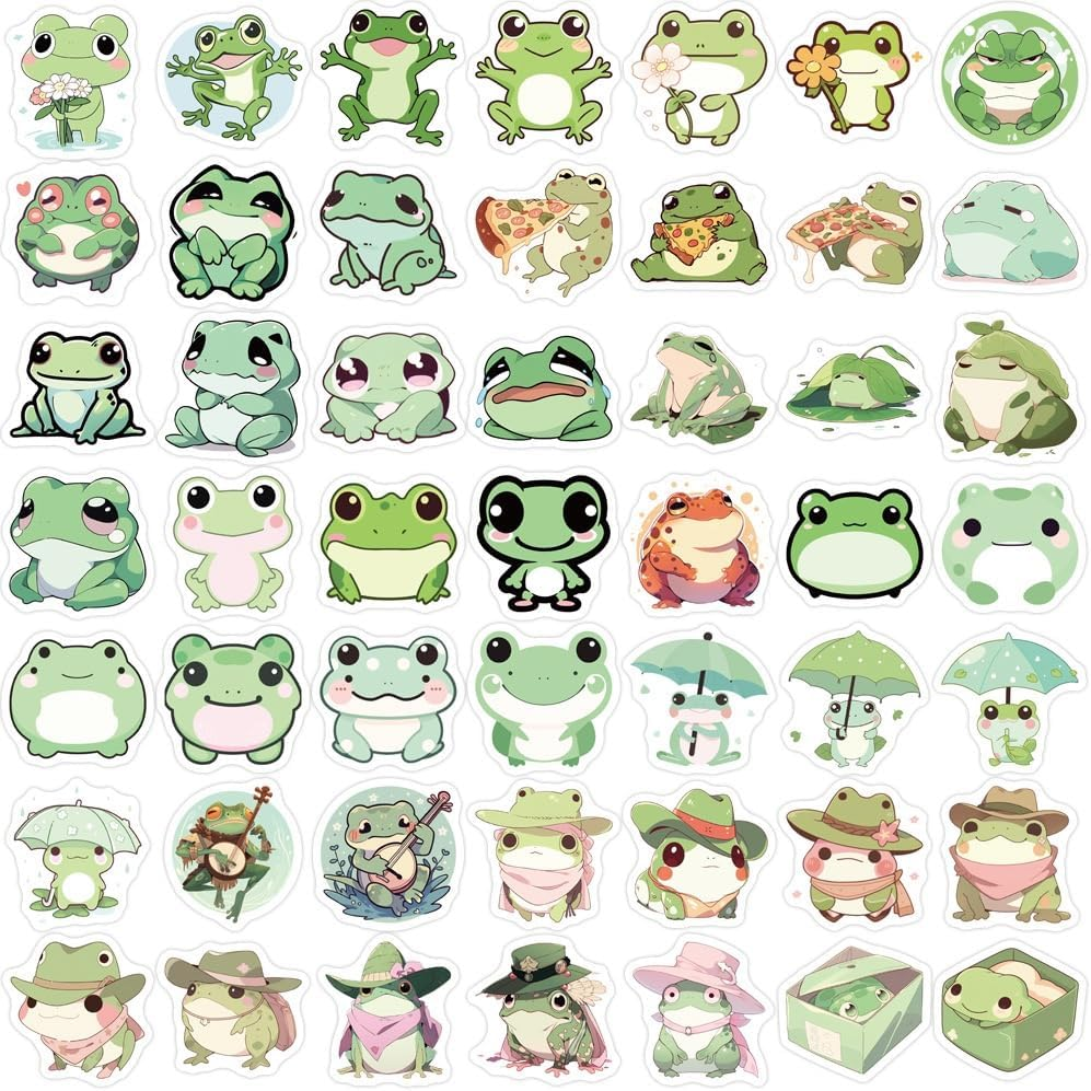100 Pieces Cute Frog Stickers Waterproof Vinyl Stickers - Cartoon Frog Accessories for Laptop, Hydro Flask, Kids Teens Birthday Party Decor (Frog Stickers) image number 2