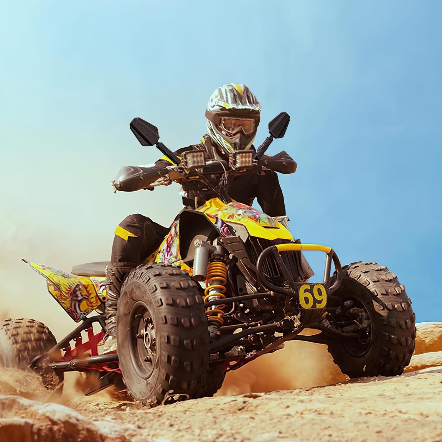 Upgraded Universal Motorcycle Mirror,Adventure Ball-Head ATV Rear View Mirror No Vibration & Wobble with 8/10MM Screw and 7/8" Handlebar Aluminum Mount Compatible with ATV Dirt Bike and More image number 1