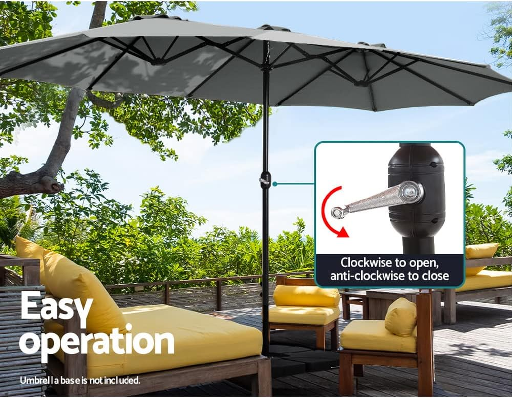 Instahut Outdoor Umbrella 4.57M Charcoal Pole Stand, Sun Beach Garden Patio Camping Tent Gazebo Canopy Double Shading, Water Resistant and UV Steel Frame - Charcoal image number 5